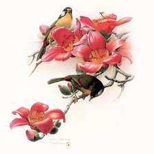Схема вышивки «птички на ветке с цветами»