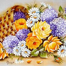 Оригинал схемы вышивки «Букет цветов в корзинке» (№634995)
