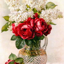 Схема вышивки «белая сирень и розы в вазе»