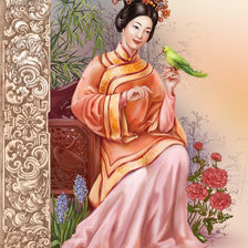 Оригинал схемы вышивки «Китаянка с попугаем» (№646732)