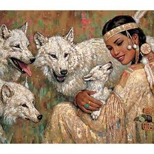 Оригинал схемы вышивки «индейская девушка с волками» (№651806)