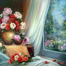 Схема вышивки «букет цветов у окна»