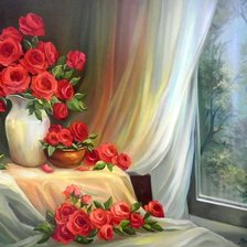 Схема вышивки «красные розы у окна»