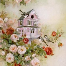 Схема вышивки «домик и цветы»