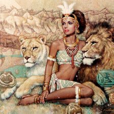 Оригинал схемы вышивки «красавица со львами» (№668181)