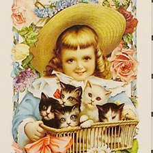 Оригинал схемы вышивки «Девочка с котятами» (№669799)
