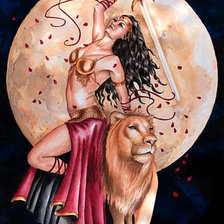 Схема вышивки «воительница со львом»