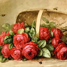 Оригинал схемы вышивки «розы в корзине» (№688189)