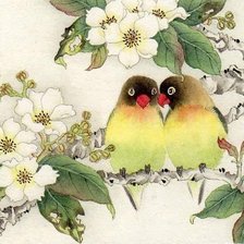 Оригинал схемы вышивки «две птички на ветке в японском стиле» (№690962)