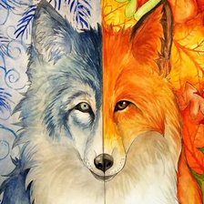 Схема вышивки «Зима и осень. Волк и Лис.»
