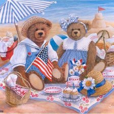 Схема вышивки «Плюшевые медведи на пляже»