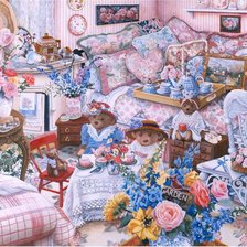 Схема вышивки «Мишки в спальне»