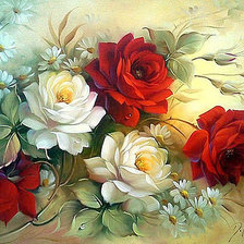 Схема вышивки «Ромашки и розы»
