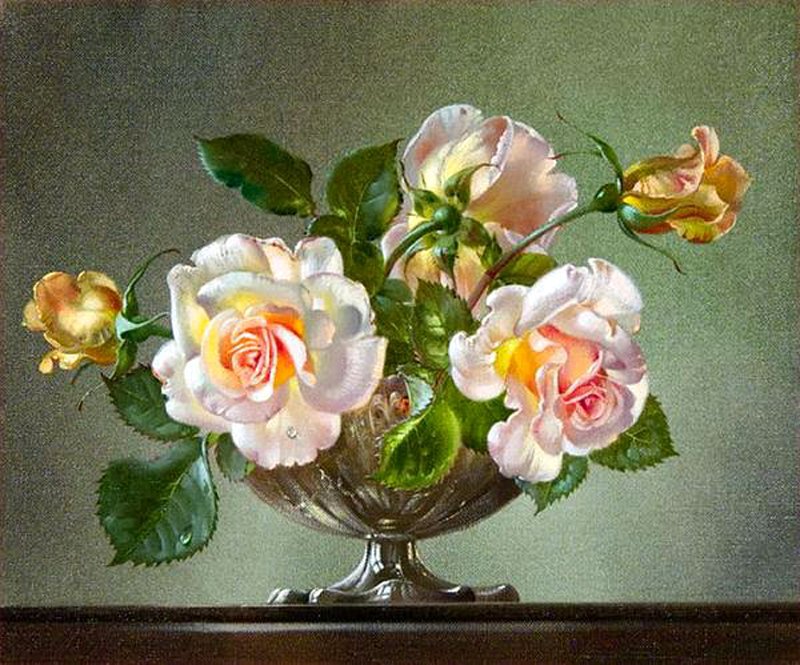 розы в вазе - живопись, натюрморт, ваза, букет, цветы, розы - оригинал