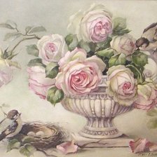 Оригинал схемы вышивки «розы и птички» (№702038)