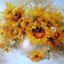 Оригинал схемы вышивки «солнечные цветы в вазе» (№704410)