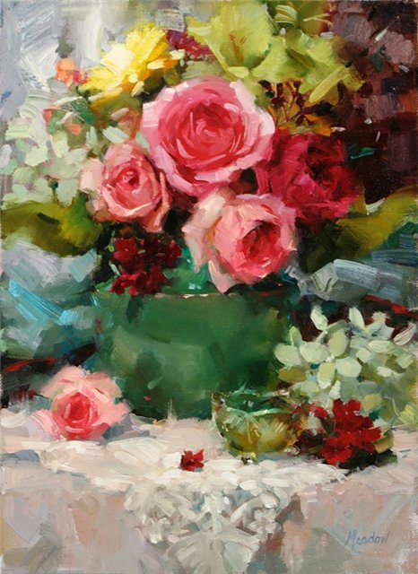 букет роз в вазе - ваза, цветы, живопись, букет, розы, натюрморт - оригинал