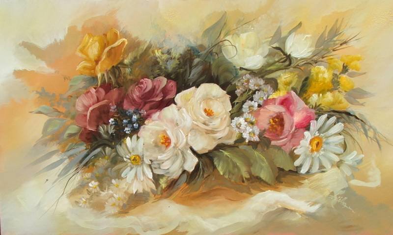 панно с цветами - розы, нежность, букет, цветы, панно - оригинал