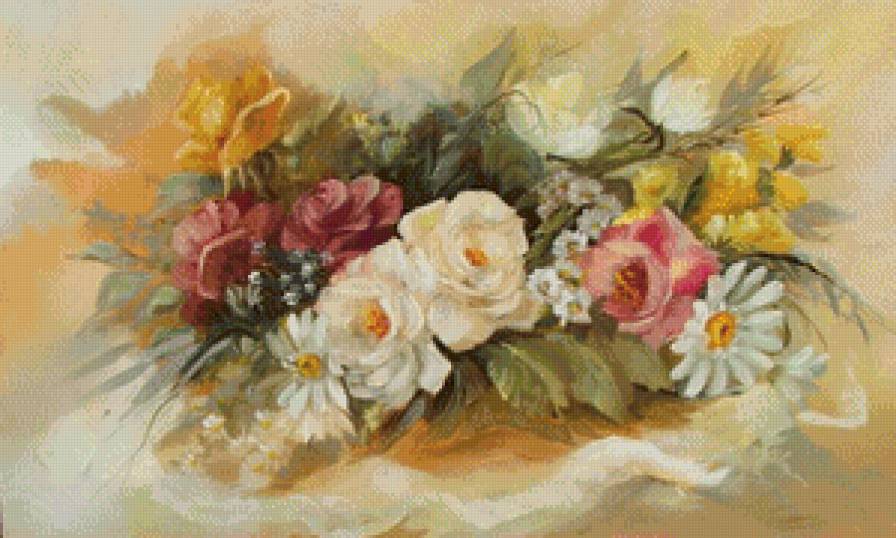 панно с цветами - букет, розы, нежность, панно, цветы - предпросмотр