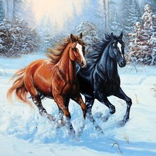 Схема вышивки «Лошади в снегу»