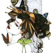 Схема вышивки «Гейша с бабочками»