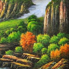триптих водопад в лесу (правая часть)