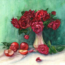 Оригинал схемы вышивки «Натюрморт с розами» (№711010)