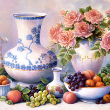 Оригинал схемы вышивки «Натюрморт с розами и фруктами» (№711011)