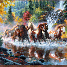 Схема вышивки «кони у водопада»