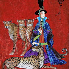 Схема вышивки «ГОБИ, леопарды и девушка»