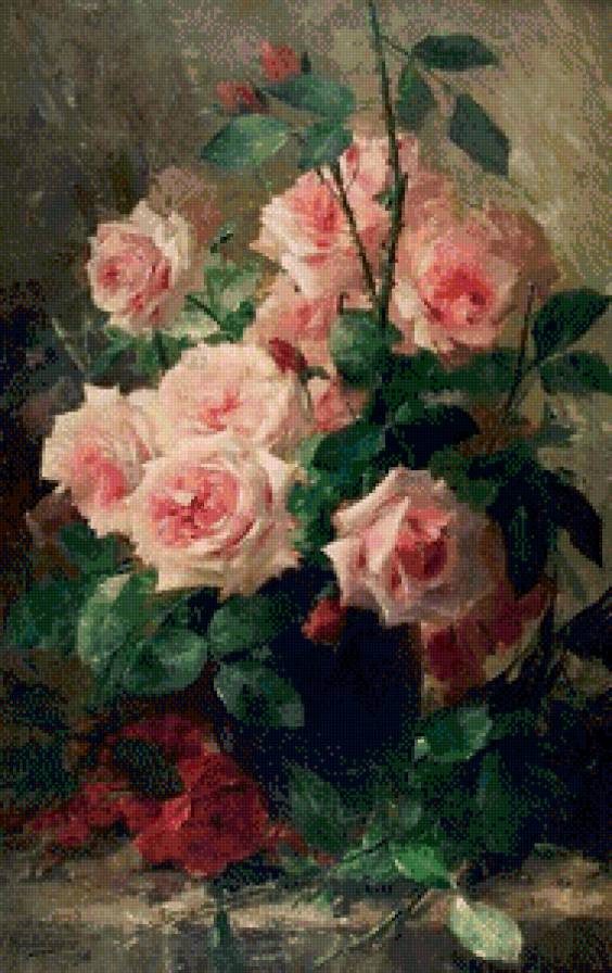букет роз в вазе - цветы, живопись, ваза, натюрморт, розы, букет - предпросмотр