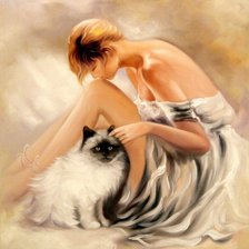 Схема вышивки «девушка с кошкой»