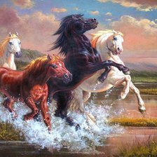 Схема вышивки «Бегущие лошади,стремление вперед и вверх,успех»