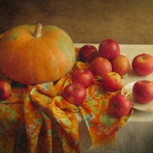 Схема вышивки «натюрморт с тыквой и яблоками»