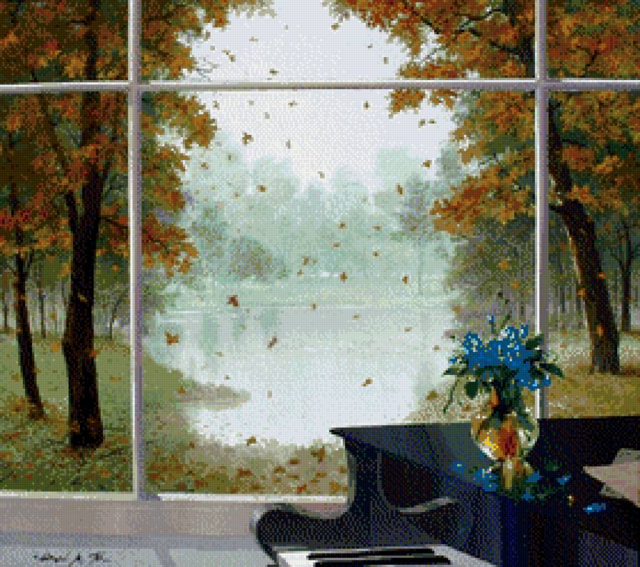 Вид из окна - рояль, осень, окно - предпросмотр