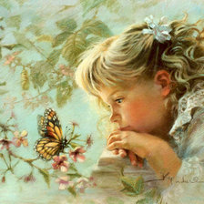 Оригинал схемы вышивки «Девочка и бабочка» (№735057)