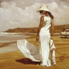 Схема вышивки «Девушка с зонтиком на пляже»