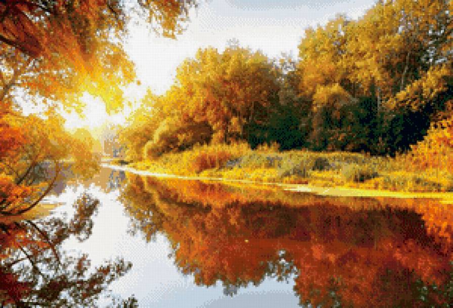 осеннее утро - лес, озеро, времена года, пейзаж, утро, осень - предпросмотр