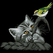 Схема вышивки «Котенок и птичка»