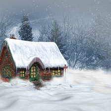 Оригинал схемы вышивки «домик в снегу» (№789623)