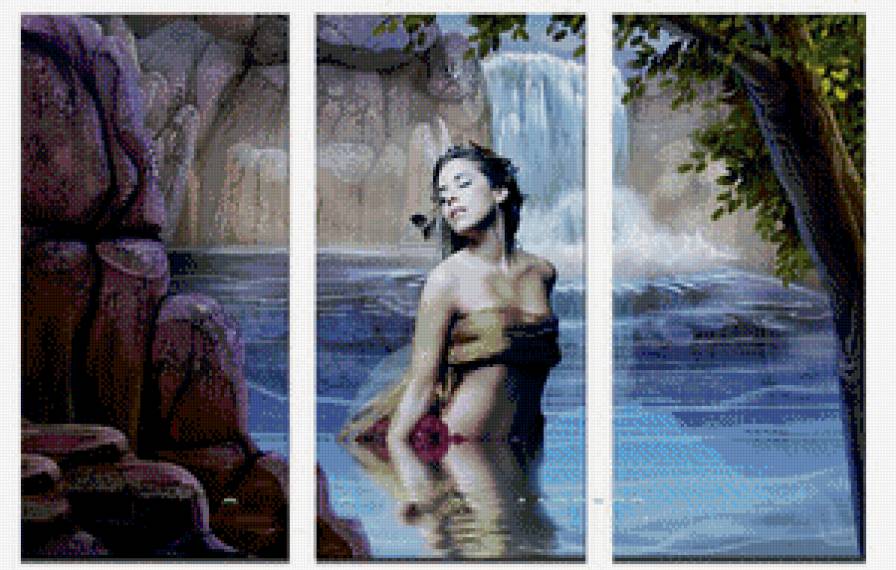 девушка - пейзаж, девушка, природа, водопад, триптих - предпросмотр