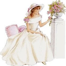 Схема вышивки «dama de blanco sobre cojines rosas»