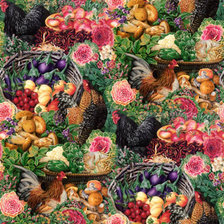 Схема вышивки «gallinas entre verduras y flores»