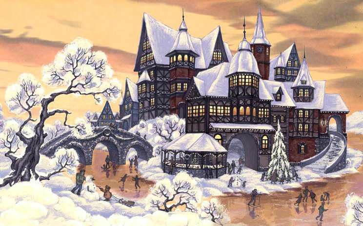 Сказочная зима - рисунок, живопись, акварель - оригинал