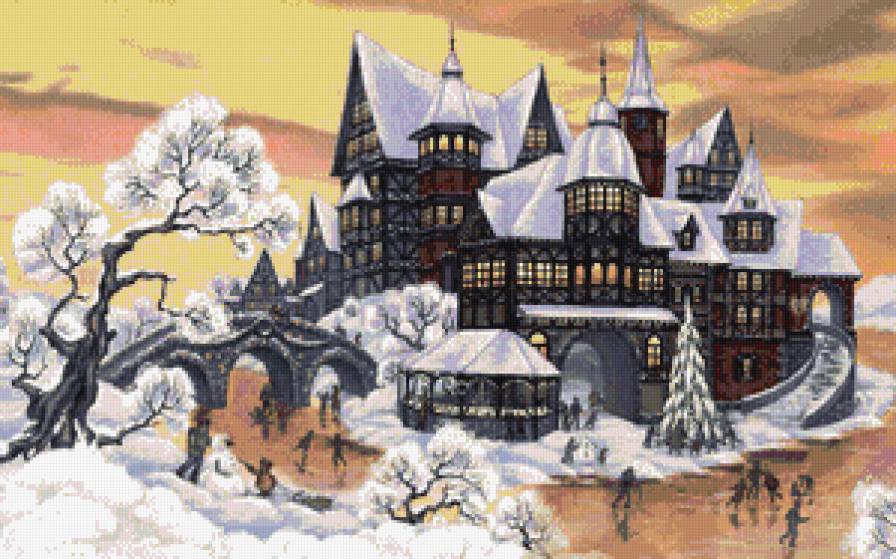 Сказочная зима - живопись, рисунок, акварель - предпросмотр