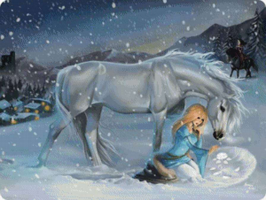 снежная лошадь - девушка, животные, лошадь - предпросмотр