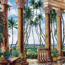 Схема вышивки «дворик с пальмами»