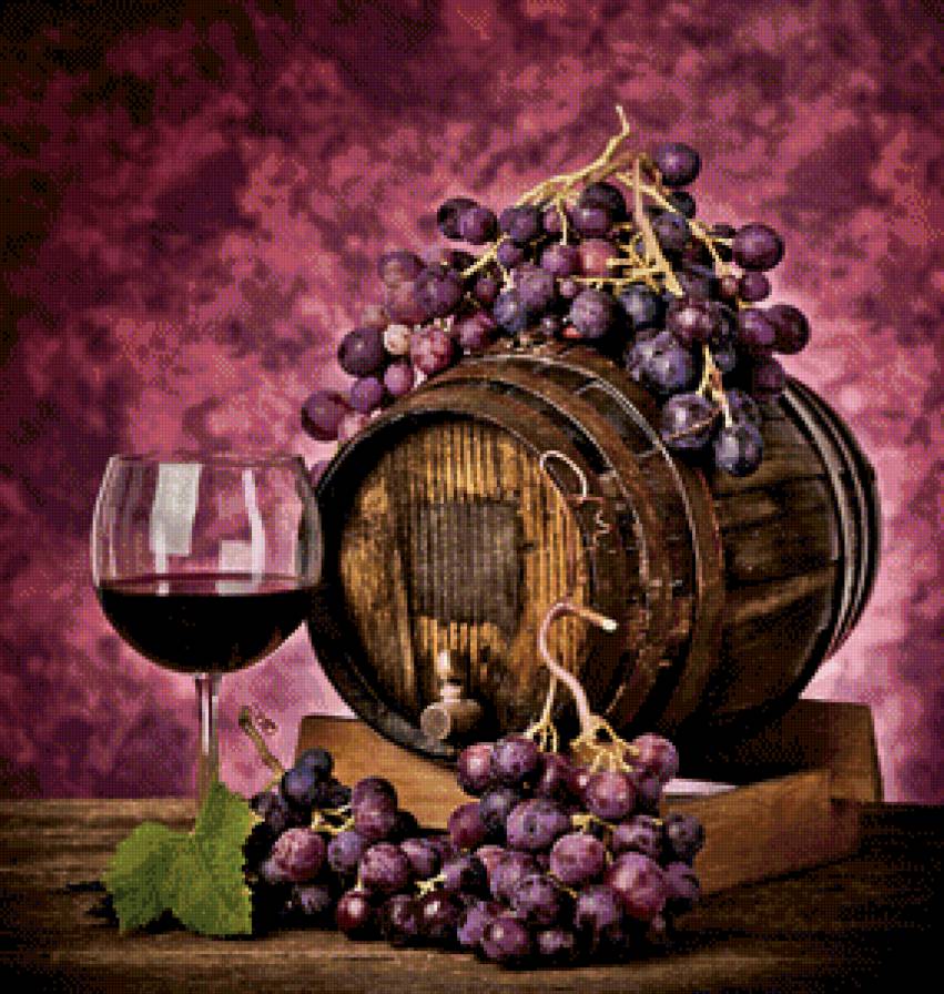 красное вино и виноград - виноград, вино, кухня, еда, натюрморт, бочонок - предпросмотр
