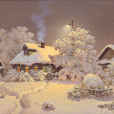 Оригинал схемы вышивки «Зимой в ночной деревне» (№827131)