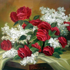 Схема вышивки «красные розы и белая сирень»